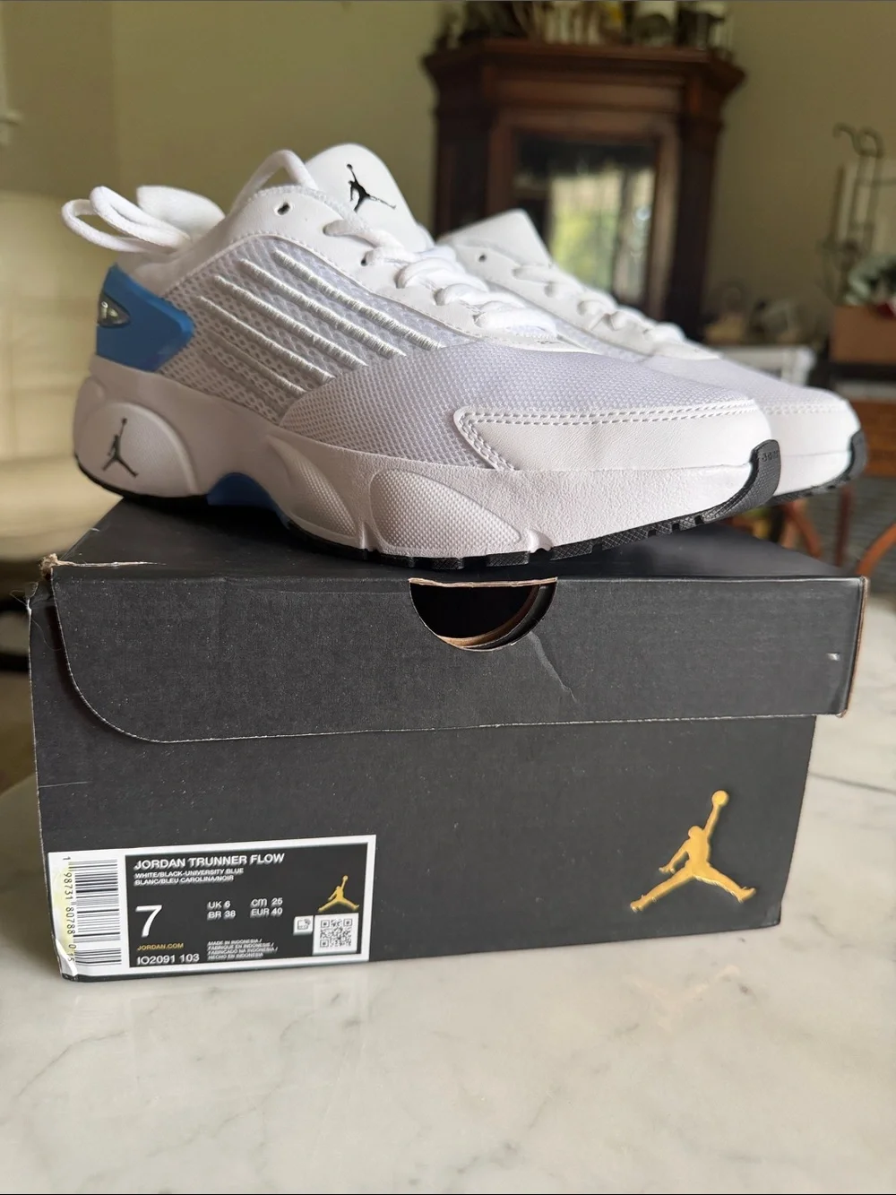Men’s Jordan Trunner Flow White Sneakers with Light Blue Accents